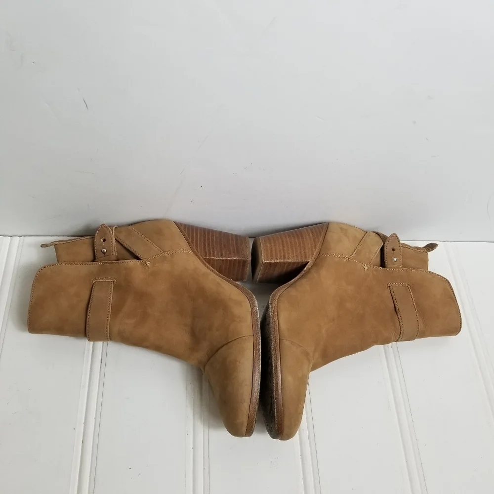 Rag & Bone Kinsey Boots 37.5 Suede Ankle Wrap Strap Chunky Heel Tan Italy